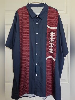 Navy & Burgundy Short-Sleeve Football Button-Up Shirt - RUNS SMALL